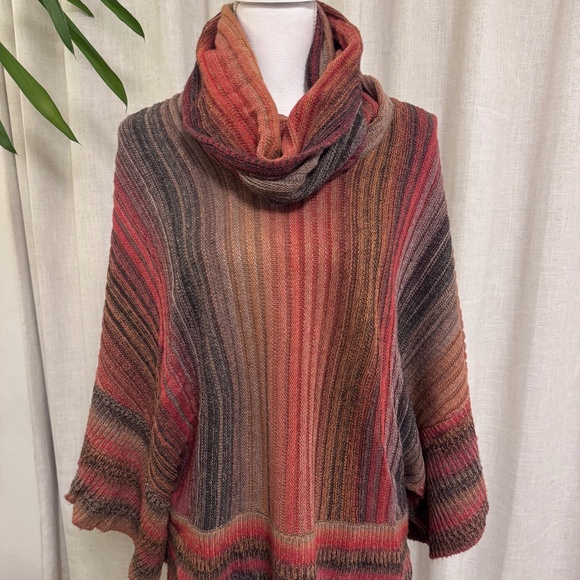 Multicolored Cowlneck Poncho Sweater - Picture 1 of 4